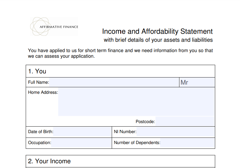 Income and Affordability Statement