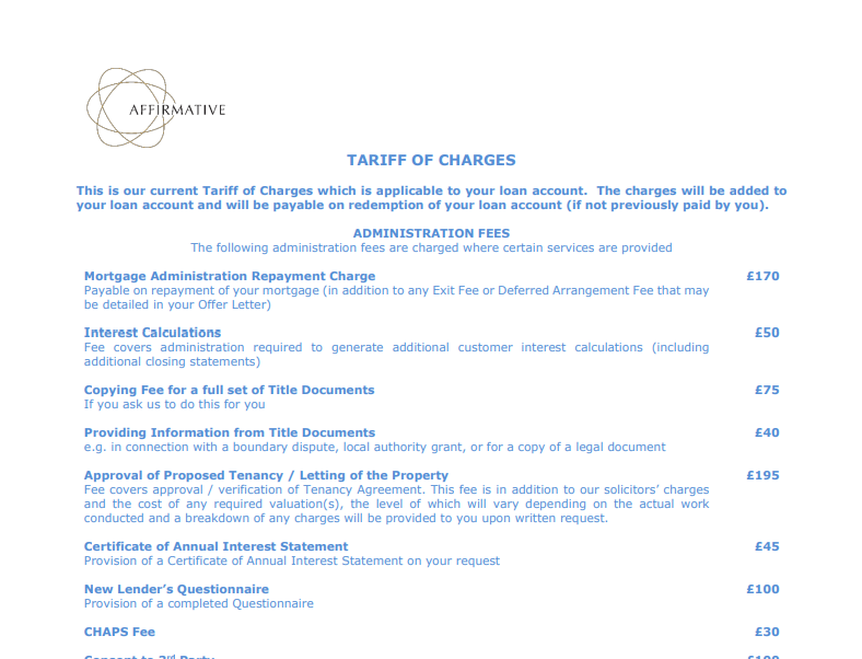 Tariff of Charges May 2019