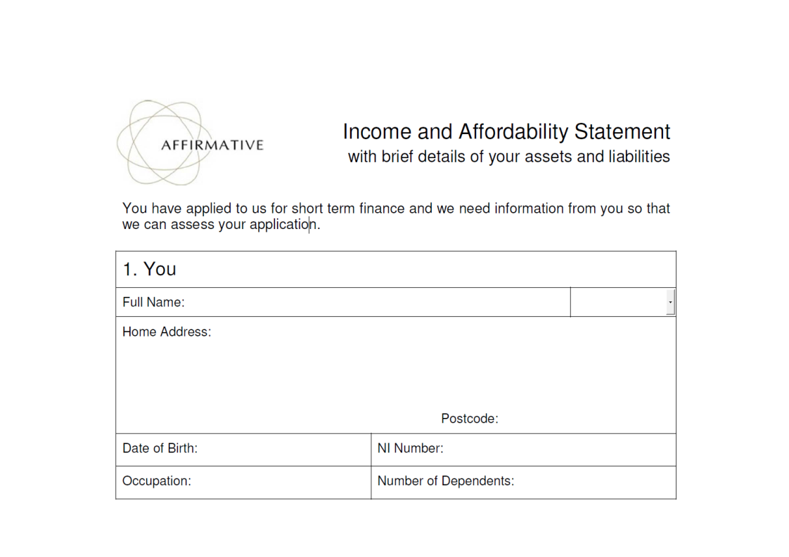 Income and Affordability Statement